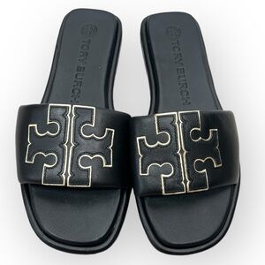 Tory Burch Black Sandals with Gold Accents